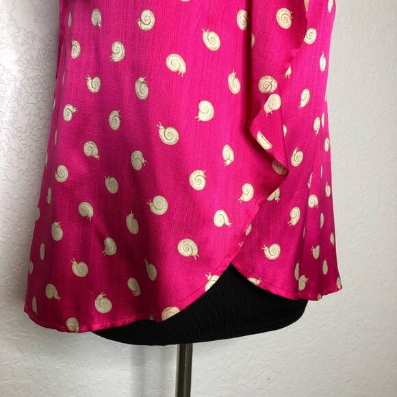 Anthropologie Postmark pink snail print split back silk top size 4 - Picture 7 of 13
